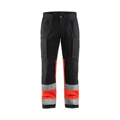 Blaklader 1551 High Vis Trouser With Stretch - Water Repellent (Black/Red)