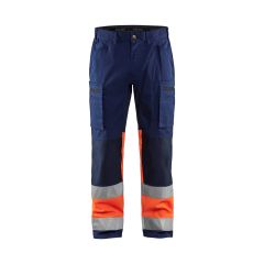Blaklader 1551 High Vis Trouser With Stretch - Water Repellent (Navy Blue/High Vis Orange)