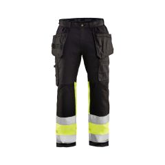 Blaklader 1558 High Vis Trousers with Stretch - Water Repellent (Black/High Vis Yellow)