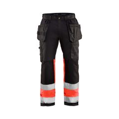 Blaklader 1558 High Vis Trousers with Stretch - Water Repellent (Black/Red)