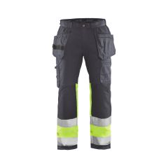 Blaklader 1558 High Vis Trousers with Stretch - Water Repellent (Mid Grey/High Vis Yellow)