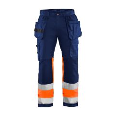 Blaklader 1558 High Vis Trousers with Stretch - Water Repellent (Navy/High Vis Orange)