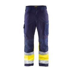 Blaklader 1562 Hi Vis Softshell Trousers - Waterproof, Windproof, Breathable (Navy Blue/Yellow)