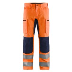 Blaklader 1585 Hi Vis Work Trousers with Stretch - Rail Spec (Hi Vis Orange / Navy)