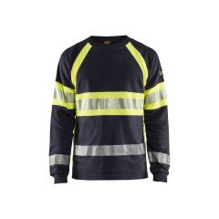 Blaklader 3484 Long Sleeve Flame Retardant T-Shirt (Navy Blue / Hi Vis Yellow)