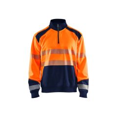 Blaklader 3556 High Vis Sweatshirt With Half Zip (Orange/Navy Blue)