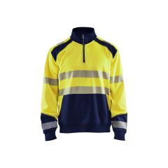 Blaklader 3556 High Vis Sweatshirt With Half Zip (Yellow/Navy Blue)