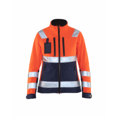 Blaklader 4902 Ladies High Vis Softshell Jacket - Waterproof, Windproof (Orange/Navy Blue)