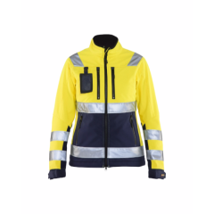 Blaklader 4902 Ladies High Vis Softshell Jacket - Waterproof, Windproof (Yellow/Navy Blue)