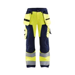 Blaklader 7156 Ladies High Vis Trousers with Nail Pockets (High Vis Yellow/Navy)