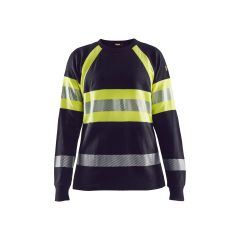 Blaklader 3494 Womens Long Sleeve Flame Retardant T-Shirt (Navy Blue / Hi Vis Yellow)