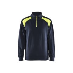 Blaklader 3353 Half-Zip 2-Tone Sweatshirt - Dark Navy Blue/Hi-Vis Yellow