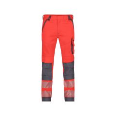 Dassy 201063 Aruba Stretch Hi-Vis Work Trousers with Knee Pockets - Fluo Red/Cement Grey