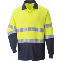 Portwest FR74 Flame Resistant Anti-Static Two Tone Hi-Vis Polo Shirt (Yellow/Navy)