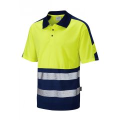 Leo Workwear WATERSMEET ISO 20471 Class 1 Dual Colour Coolviz Plus Polo Shirt - Hi Vis Yellow/Navy
