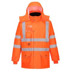 Portwest RT27 Hi-Vis Breathable 7-in-1 Traffic Jacket - Waterproof, Warm, Rail Spec (Orange)