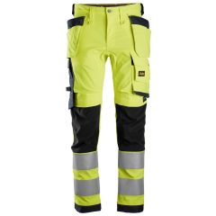 Snickers 6243 High-Vis Class 2 Stretch Trousers Holster Pockets (Hi Viz Yellow / Navy)
