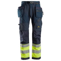 Snickers 6931 FlexiWork High-Vis Work Trousers+ Holster Pockets (Navy / Hi Vis Yellow)
