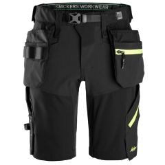 Snickers 6140 FlexiWork Softshell Stretch Shorts+ Holster Pockets (Black / Neon Yellow)