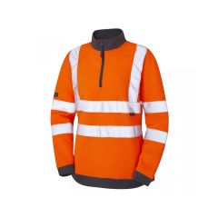 Leo Workwear ELBERRY ISO 20471 Class 2 Women's 1/4 Zip Sweatshirt - Hi Vis Orange