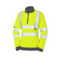 Leo Workwear ELBERRY ISO 20471 Class 2 Women's 1/4 Zip Sweatshirt - Hi Vis Yellow