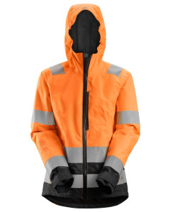 Snickers 1347 AllroundWork Women's High-Vis Waterproof Shell Jacket - Class 2/3 (Hi-Vis Orange/Black)