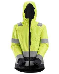 Snickers 1347 AllroundWork Women's High-Vis Waterproof Shell Jacket - Class 2/3 (Hi-Vis Yellow/Black)