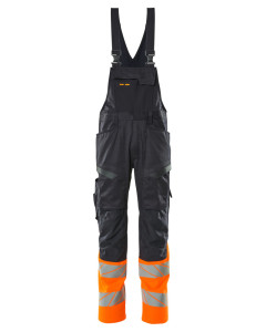 MASCOT 19669 Accelerate Safe Bib & Brace With Kneepad Pockets - Dark Navy/Hi-Vis Orange