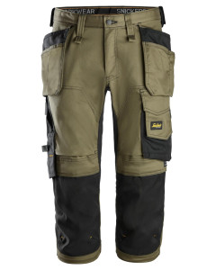 Snickers 6142 AllroundWork Stretch 3/4 Pirate Shorts with Holster Pockets (Khaki Green/Black)