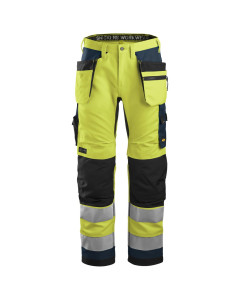 Snickers 6230 AllroundWork Hi Vis Work Trousers+ Holster Pockets Class 2 (Hi Vis Yellow/Navy)