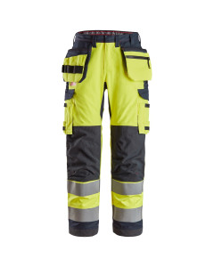 Snickers 6261 ProtecWork Trousers with Holster Pockets ELP Hi-Vis Class 2 | Flame Retardant (Yellow/Navy)