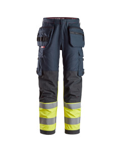 Snickers 6263 ProtecWork Trousers with Holster Pockets ELP Hi-Vis Class 1 | Flame Retardant (Navy/Yellow)