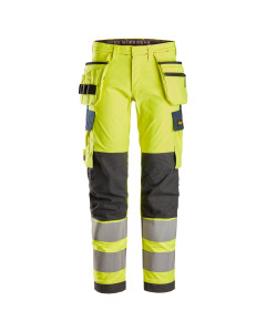 Snickers 6268 ProtecWork Stretch Trousers with Holster Pockets Hi-Vis Class 2 | Flame Retardant (Yellow/Navy)