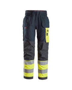 Snickers 6276 ProtecWork Trousers with Holster Pockets Hi-Vis Class 1 | Flame Retardant (Navy/Yellow)