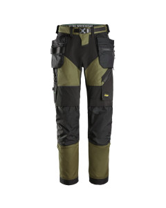 Snickers 6902 FlexiWork Work Trousers+ with Holster Pockets (Khaki Green/Black)