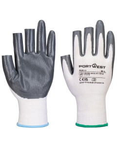 Portwest A311 Grip 13 Nitrile 3 Fingerless Glove (Pk12) - (White/Grey)