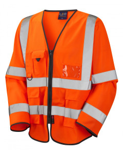Leo Workwear WRAFTON ISO 20471 Class 3 Superior Sleeved Waistcoat - Hi Vis Orange