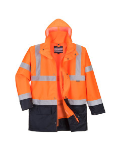 Portwest S766 Hi-Vis 5-in-1 Contrast Essential Jacket - Waterproof, Thermal, Rail Spec (Orange/Navy)