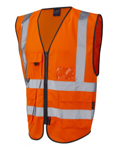Leo Workwear LYNTON ISO 20471 Class 2 Superior Waistcoat - Hi Vis Orange