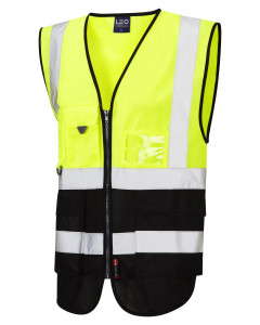 Leo Workwear LYNTON ISO 20471 Class 1 Superior Waistcoat - Hi Vis Yellow/Black