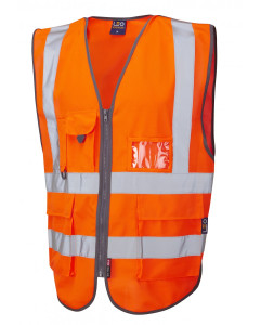 Leo Workwear BARNSTAPLE ISO 20471 Class 2 Superior Railway Waistcoat - Hi Vis Orange