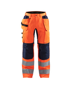 Blaklader 1552 High Vis Trousers With Stretch - Class 2, Rail Spec, Water Repellent (Hi-Vis Orange/Navy Blue)