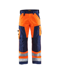 Blaklader 1566 High Vis Trousers Without Nail Pockets - Class 2, Rail Spec, Water Repellent (Orange/Navy Blue)