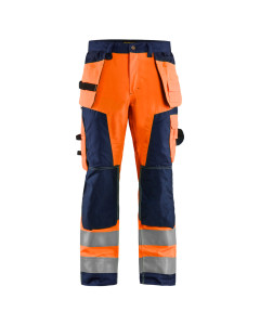 Blaklader 1568 High Visibility Craftsman Trousers - Class 2, Water Repellent, Rail Spec (Orange/Navy Blue)