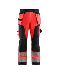 Blaklader 1568 High Visibility Craftsman Trousers - Class 2, Water Repellent (Red Hi-Vis/Black)