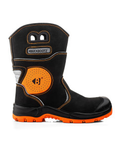 Buckbootz BVIZ5 Buckz Viz Safety Rigger Boots, High Visibility, Breathable, Waterproof - S7S SC AN HRO FO LG SR WR (Black/Orange)