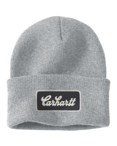 Carhartt 107007 AH7007 Knit Cuffed Script Patch Beanie Hat (Heather Gray)