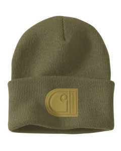 Carhartt 107190 AH7190 Knit Cuffed C Patch Beanie Hat (Dark Bronzed Green)