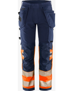 Fristads 2643 GSTP High Vis Green Class 1 Craftsman Stretch Trousers (Hi-Vis Orange/Navy)