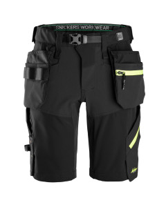 Snickers 6140 FlexiWork Softshell Stretch Shorts+ Holster Pockets (Black / Neon Yellow)